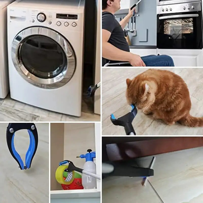 Foldable Garbage Clip Extension Clamp 32 Inch Extra Long Foldable Pick up Stick with Grip Magnetic 360°Rotating Anti-Slip Jaw