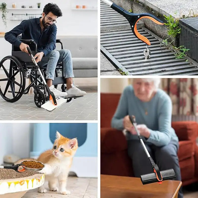 Foldable Garbage Clip Extension Clamp 32 Inch Extra Long Foldable Pick up Stick with Grip Magnetic 360°Rotating Anti-Slip Jaw