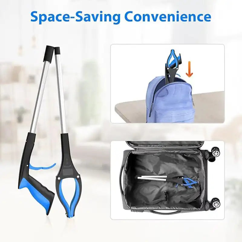 Foldable Garbage Clip Extension Clamp 32 Inch Extra Long Foldable Pick up Stick with Grip Magnetic 360°Rotating Anti-Slip Jaw