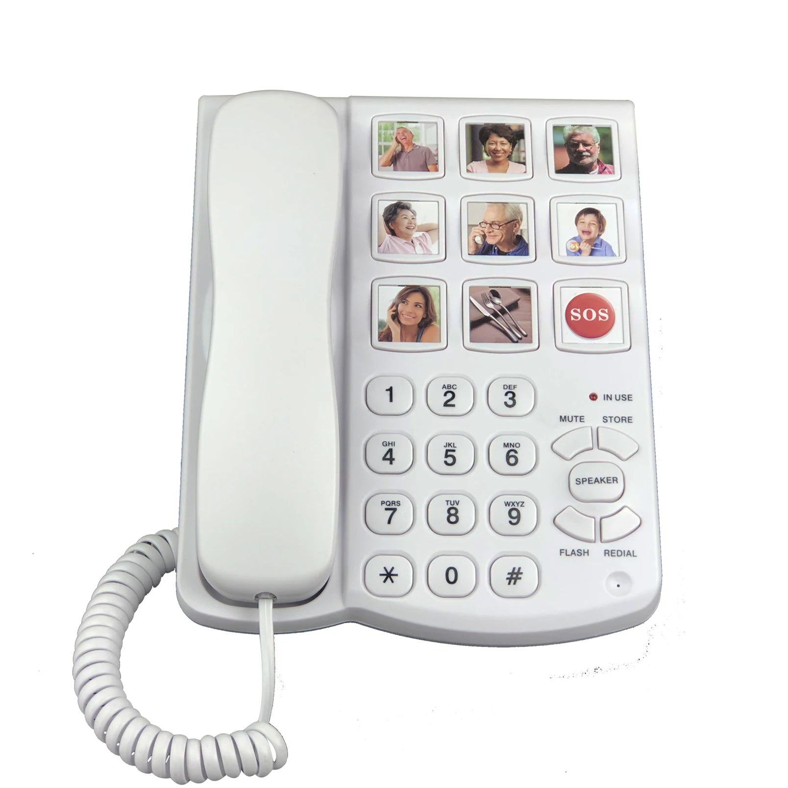 Big Button Phone, Corded Telephone with Speaker for Seniors, Amplified One Button Touch Picture Landline Phone for Old People