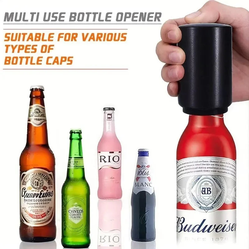 Stainless Steel Automatic Bottle Opener Set Magnetic Cap Keeper Spring Loaded One Handed Kitchen Gadget Gift for Beer Lovers