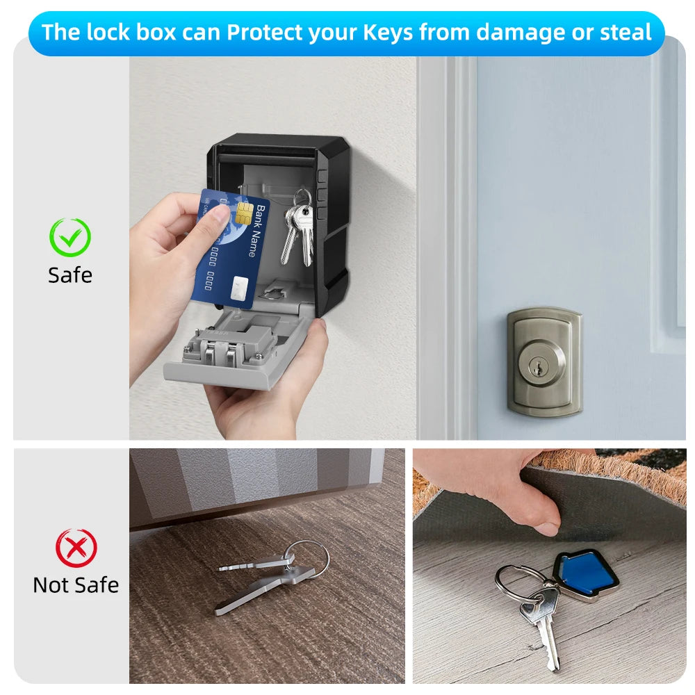 Awapow Metal Password Key Box Wall Mounted 4 Digits Password Storage Box Durable Waterproof anti Theft Safe Keybox Organizer