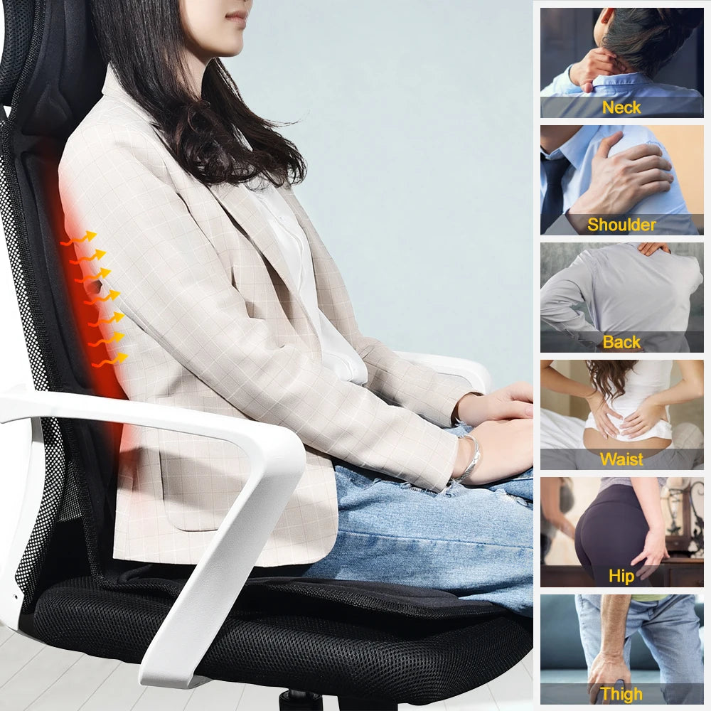 Electric Back Heating Pad Motor Vibration Massager for Back Neck Chair Seat for Car Home Office Use Portable Mat Body Relaxation