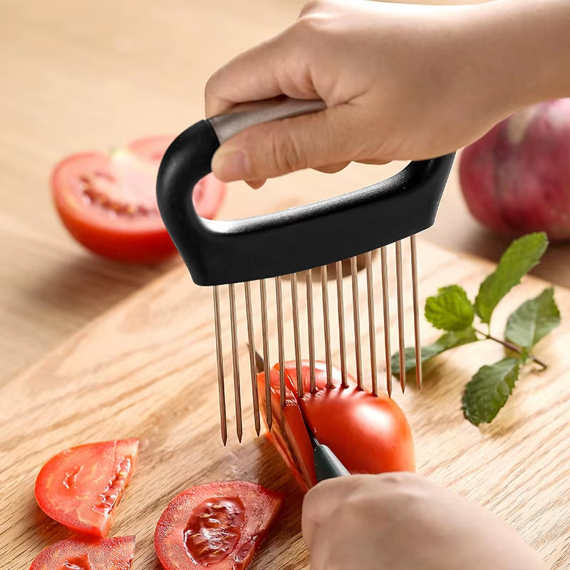 Stainless Steel Onion Cutter Holder Vegetables Fruit Slicer Tomato Potato Onion Chopper Vegetables Cutting Fork Kitchen Gadgets
