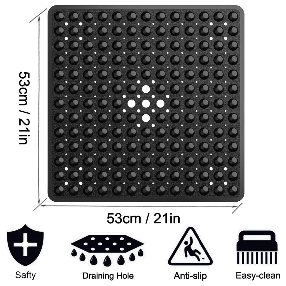 53X53Cm Shower Mat Suction Cup PVC anti Slip Bath Mat Square Shower Floor Pad Non Slip Safety Mat for Bathtub Bathroom Carpet