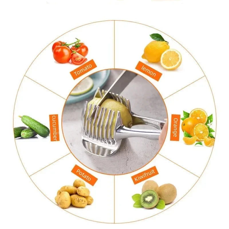 Kitchen Gadgets Handy Stainless Steel Onion Holder Potato Tomato Slicer Vegetable Fruit Cutter Safety Cooking Tools Access...