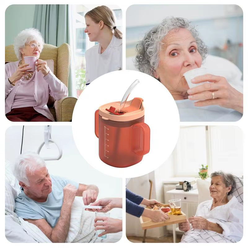 Adult Sippy Cup with Lid and Straw Plastic Mug Drinking Cup Disabled Elderly Spill Proof Dysphagia Cup Parkinsons Aids Living