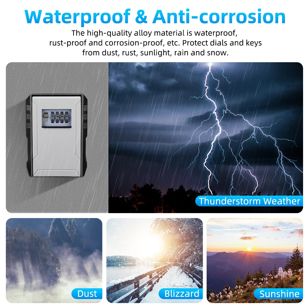 Awapow Metal Password Key Box Wall Mounted 4 Digits Password Storage Box Durable Waterproof anti Theft Safe Keybox Organizer