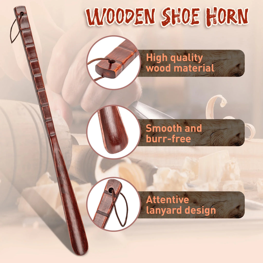 Shoe Lifter Solid Wood Shoe Horns Wooden Shoehorn Beech Wood Shoehorn Long Handle for Seniors Non-Slip Long