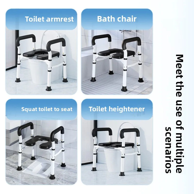 Toilet Seat Risers for Seniors Height Adjustable Raised Toilet Safety Rails Handles for Elderly Toilet Booster Get up Handrail