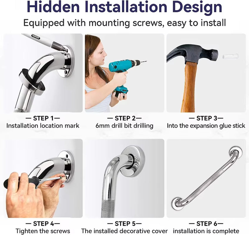 Bathroom Tub Toilet Handrail Grab Bar Stainless Steel 300/400/500Mm anti Slip Shower Safety Support Handle Towel Rack