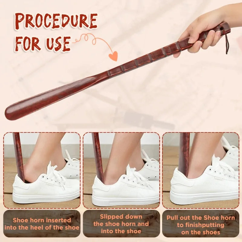 Shoe Lifter Solid Wood Shoe Horns Wooden Shoehorn Beech Wood Shoehorn Long Handle for Seniors Non-Slip Long