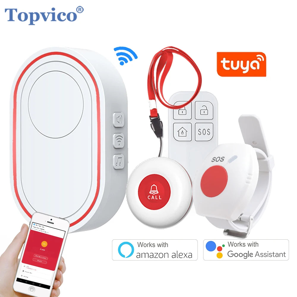 Smart Wifi Panic Button for Elderly SOS Alarm Wireless Caregiver Pager Fall Alert Emergency Call Alexa Google Home Tuya