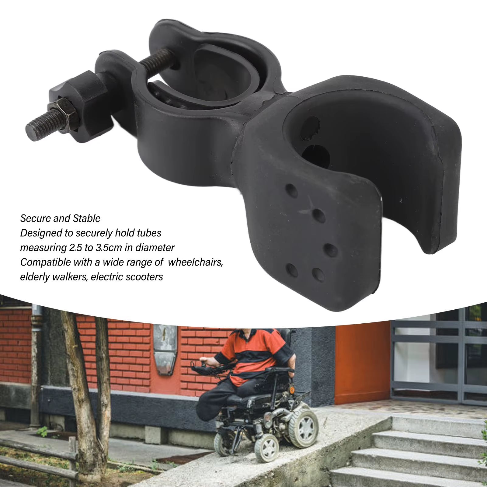 Crutches Stick Bracket 360 Degree Rotation Wheelchair Walking Stick Rack Cane Holder for Drive with 2.5 to 3.5Cm Tube A