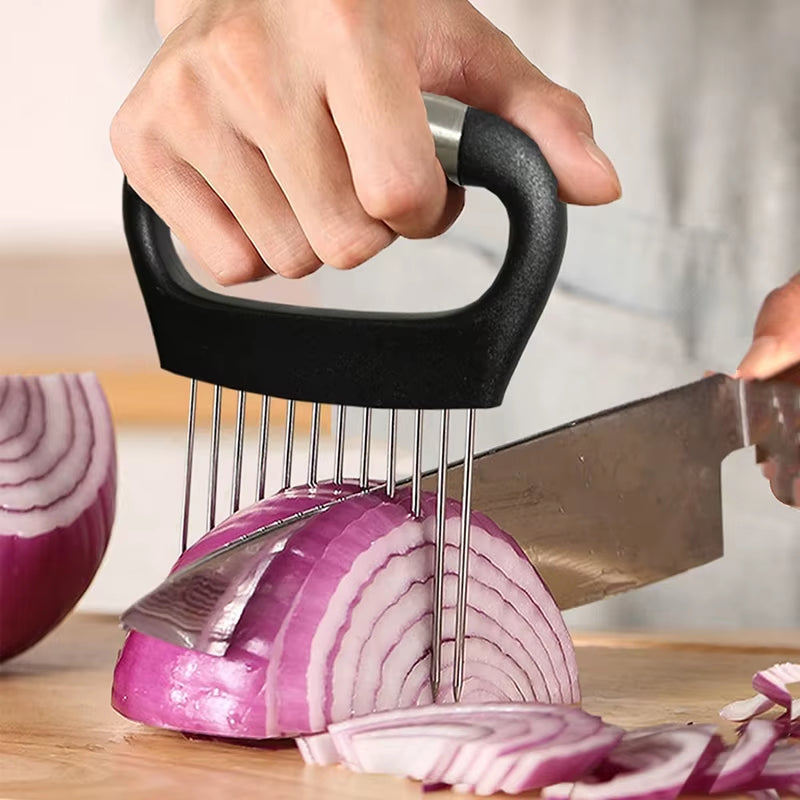 Stainless Steel Onion Cutter Holder Vegetables Fruit Slicer Tomato Potato Onion Chopper Vegetables Cutting Fork Kitchen Gadgets
