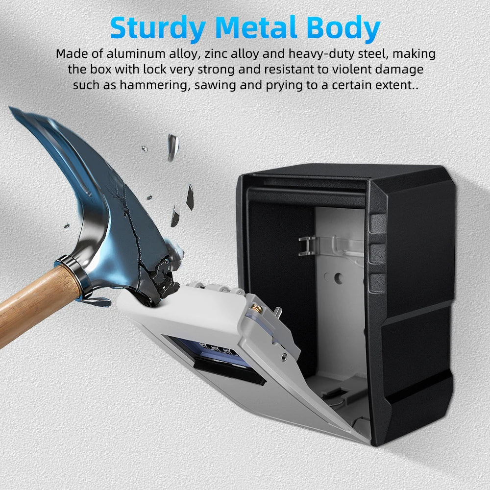 Awapow Metal Password Key Box Wall Mounted 4 Digits Password Storage Box Durable Waterproof anti Theft Safe Keybox Organizer