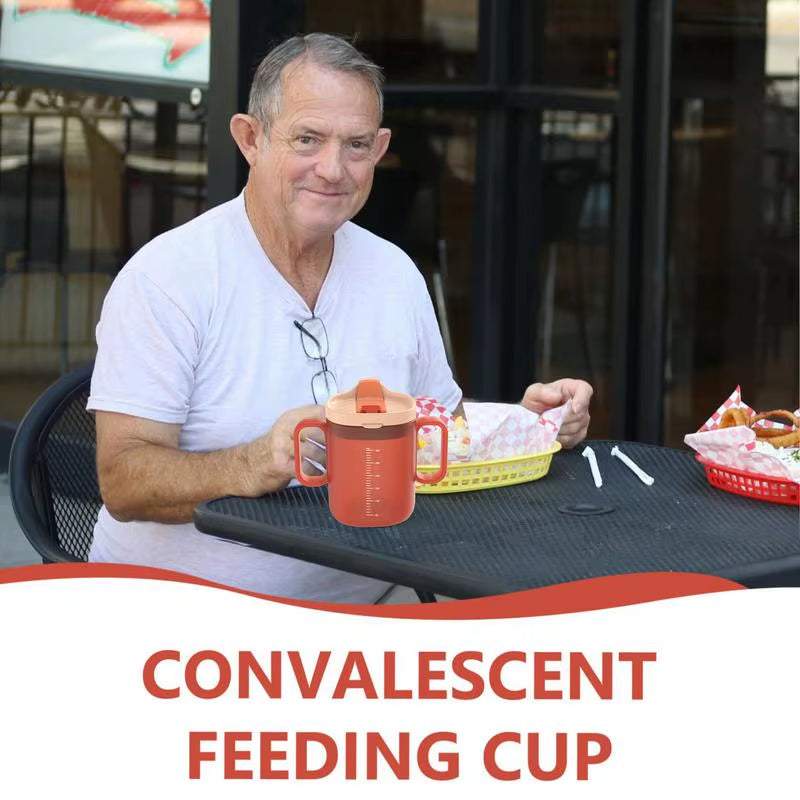 Adult Sippy Cup with Lid and Straw Plastic Mug Drinking Cup Disabled Elderly Spill Proof Dysphagia Cup Parkinsons Aids Living