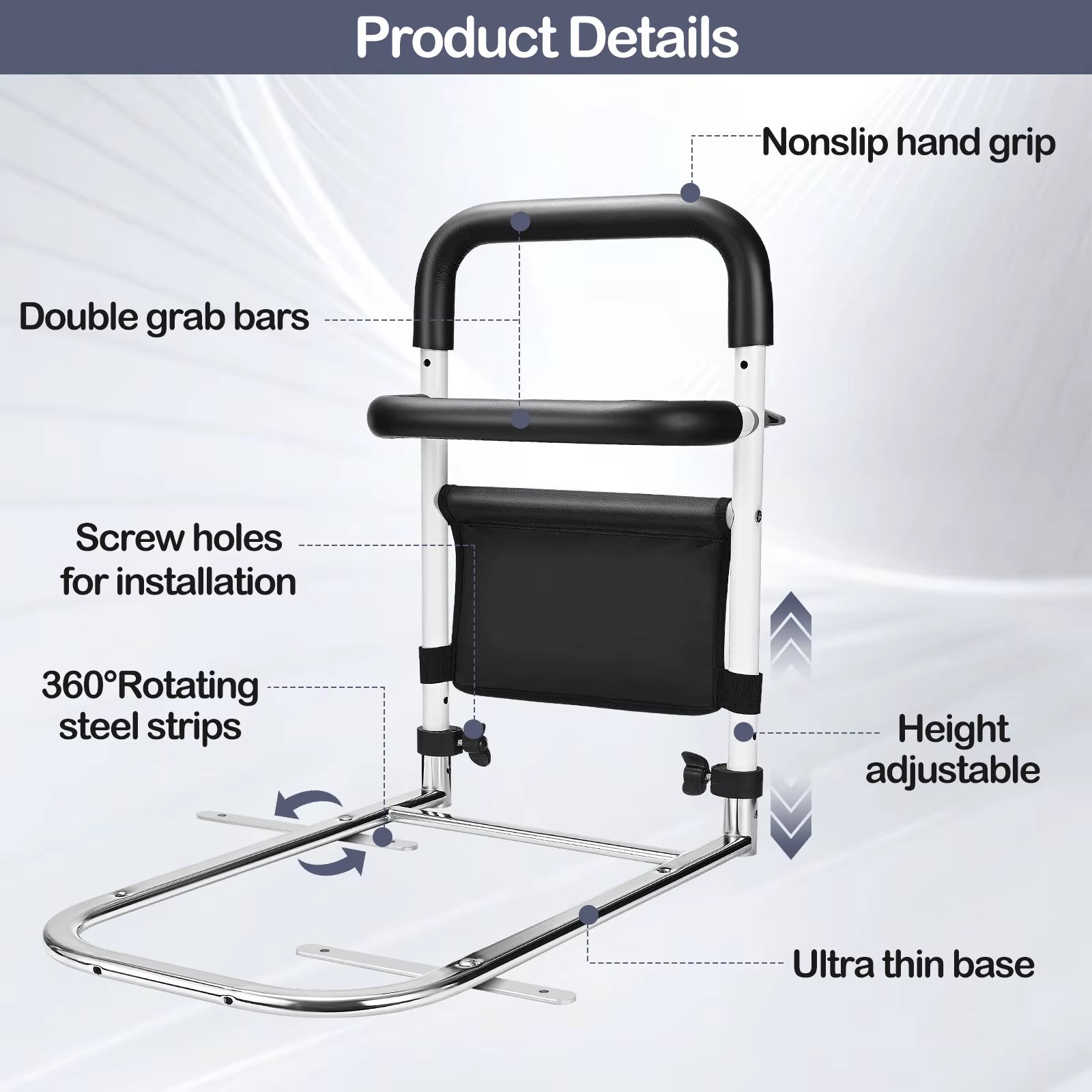 Bed Grid for Older Foldable Seniors Stand up Aid Bed Foldable Fall Out Protection Bed Stainless Steel Bed Rail Stand up Aid