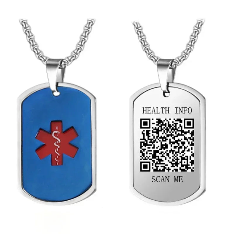 Stainless Steel Medical Alarm ID Necklace Free Carved QR Code Men'S and Women'S Identity Tags Emergency Rescue Pendant Jewelry