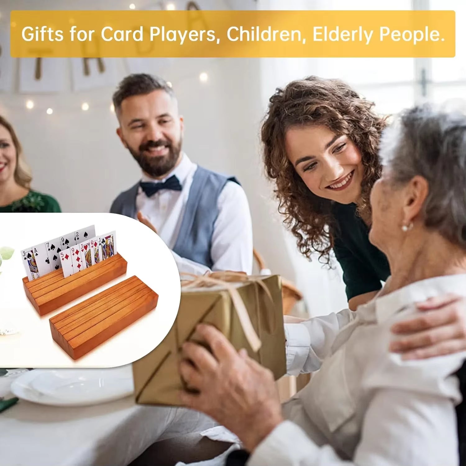 Playing Card Holder for Kids or Elder Hands-Free Wood Holder Racks Tray for Organizing Cards on Game Bridge Card Holders