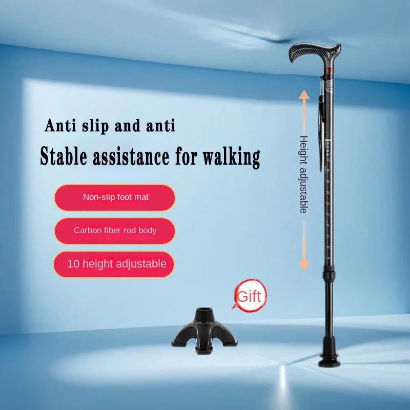 Ultra-Light Carbon Fiber Telescopic Cane, Hiking Pole, Walking Stick, Assisting Walking during Hiking, Anti-Slip and Fall-Proof