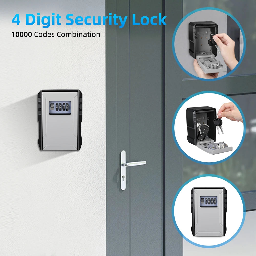 Awapow Metal Password Key Box Wall Mounted 4 Digits Password Storage Box Durable Waterproof anti Theft Safe Keybox Organizer