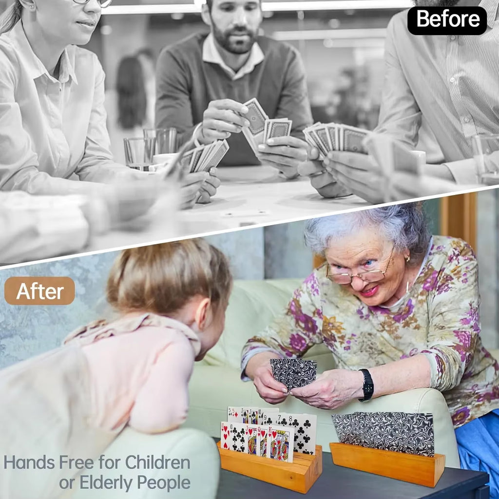 Playing Card Holder for Kids or Elder Hands-Free Wood Holder Racks Tray for Organizing Cards on Game Bridge Card Holders