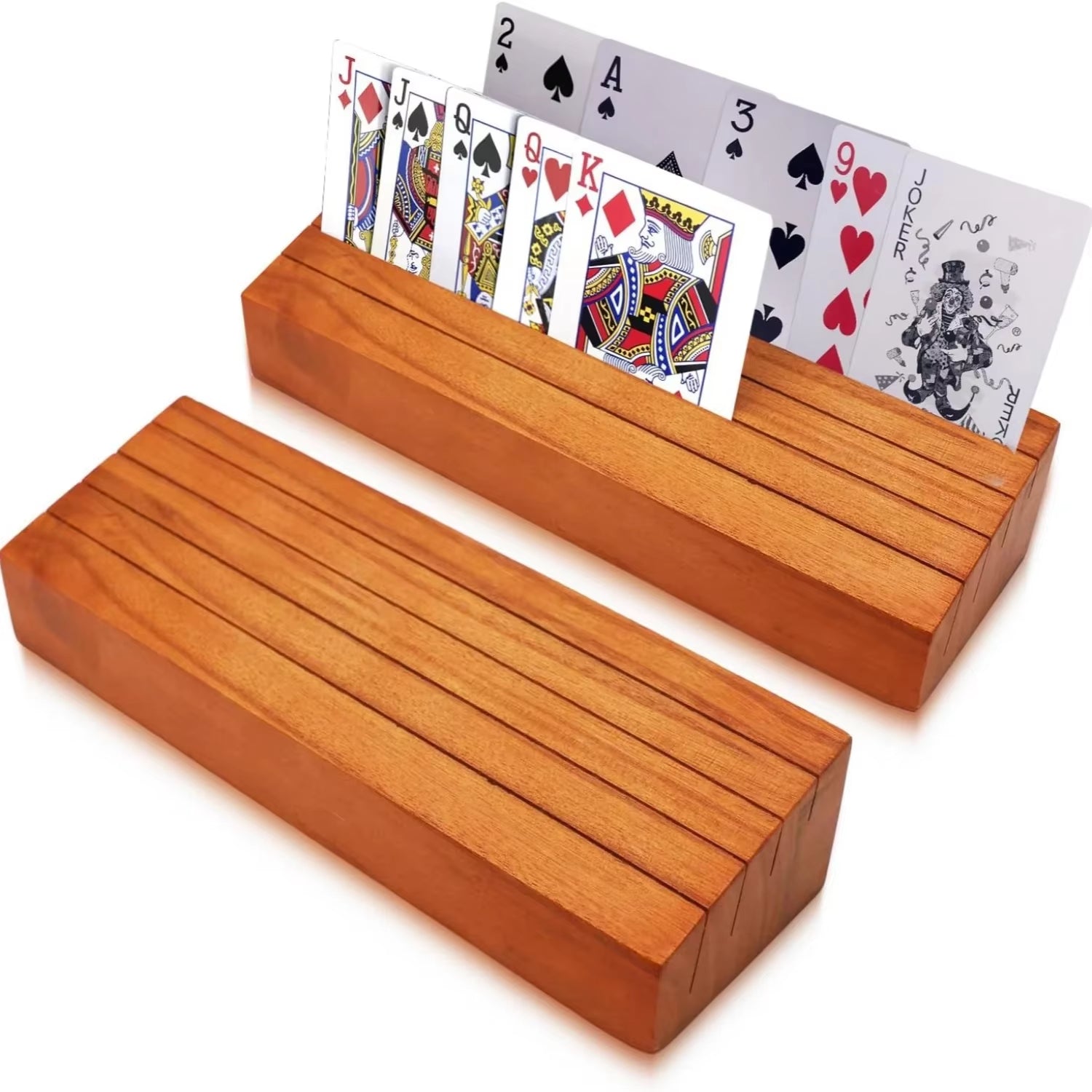 Playing Card Holder for Kids or Elder Hands-Free Wood Holder Racks Tray for Organizing Cards on Game Bridge Card Holders