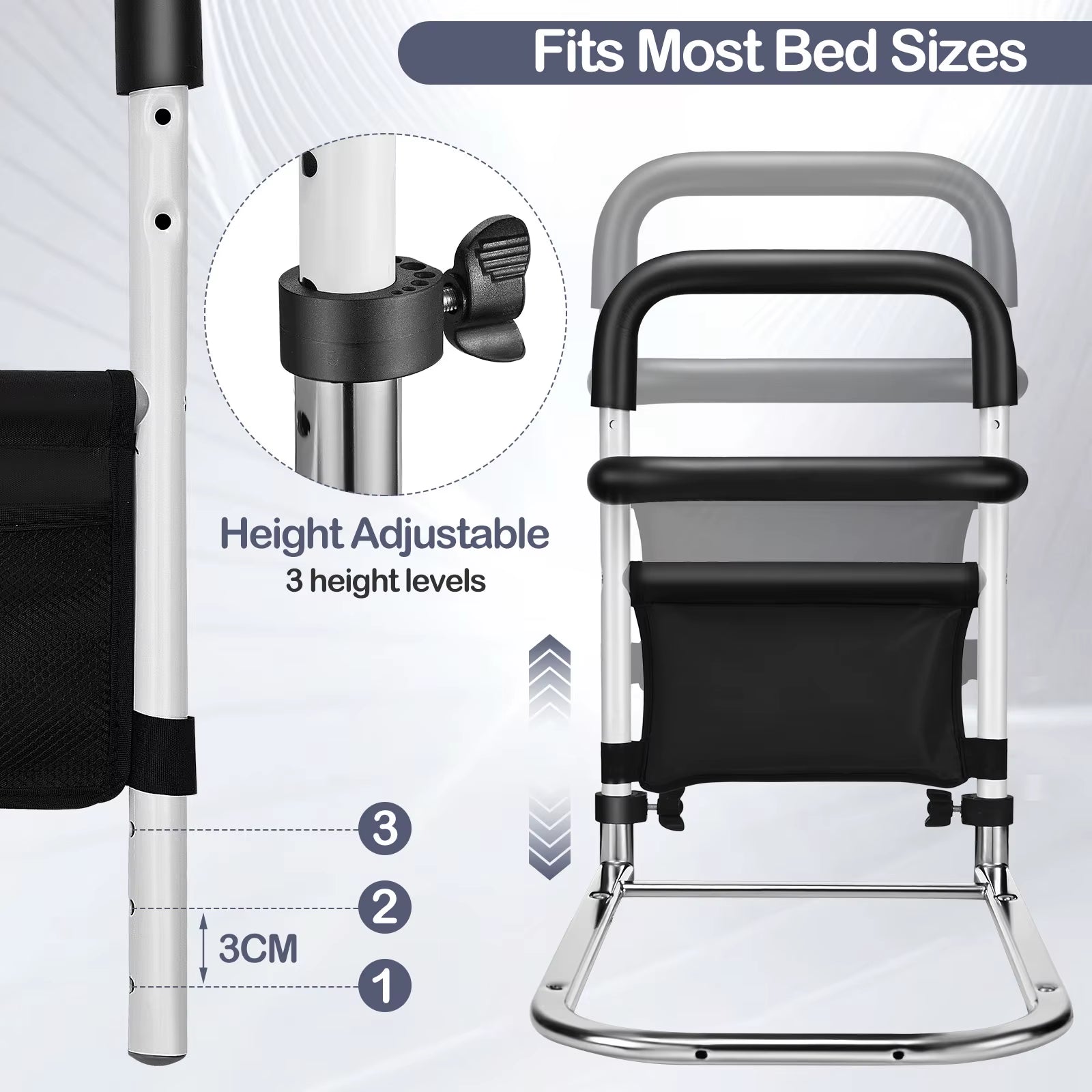 Bed Grid for Older Foldable Seniors Stand up Aid Bed Foldable Fall Out Protection Bed Stainless Steel Bed Rail Stand up Aid