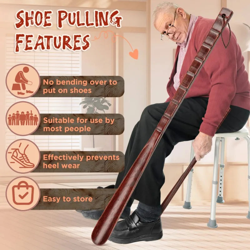 Shoe Lifter Solid Wood Shoe Horns Wooden Shoehorn Beech Wood Shoehorn Long Handle for Seniors Non-Slip Long