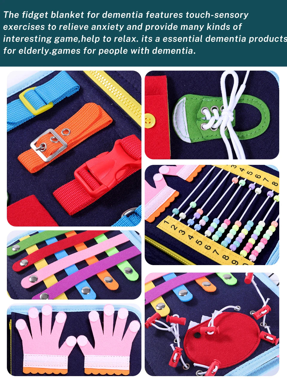 Fidget Blanket for Dementia Alzheimers Dementia Products for Elderly Calming Comforting Dementia Activities for Seniors