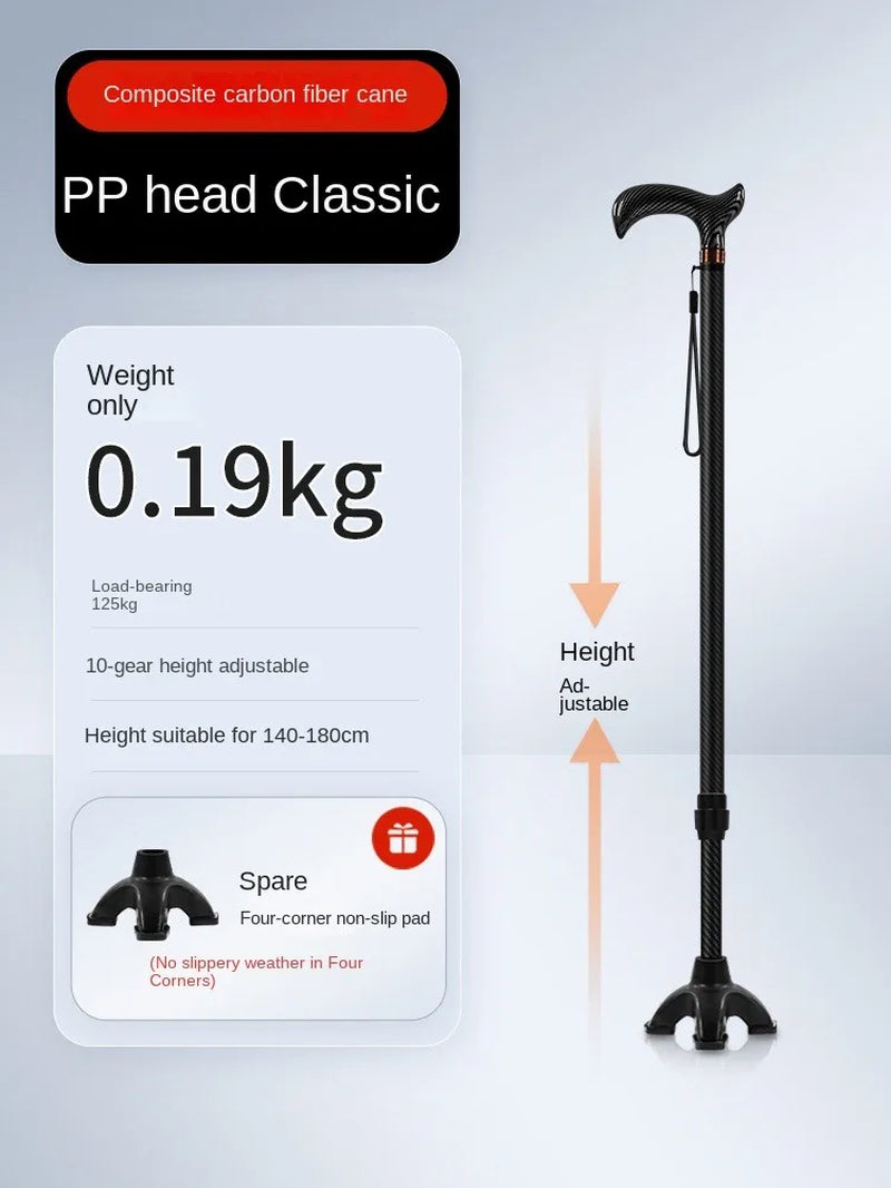 Ultra-Light Carbon Fiber Telescopic Cane, Hiking Pole, Walking Stick, Assisting Walking during Hiking, Anti-Slip and Fall-Proof