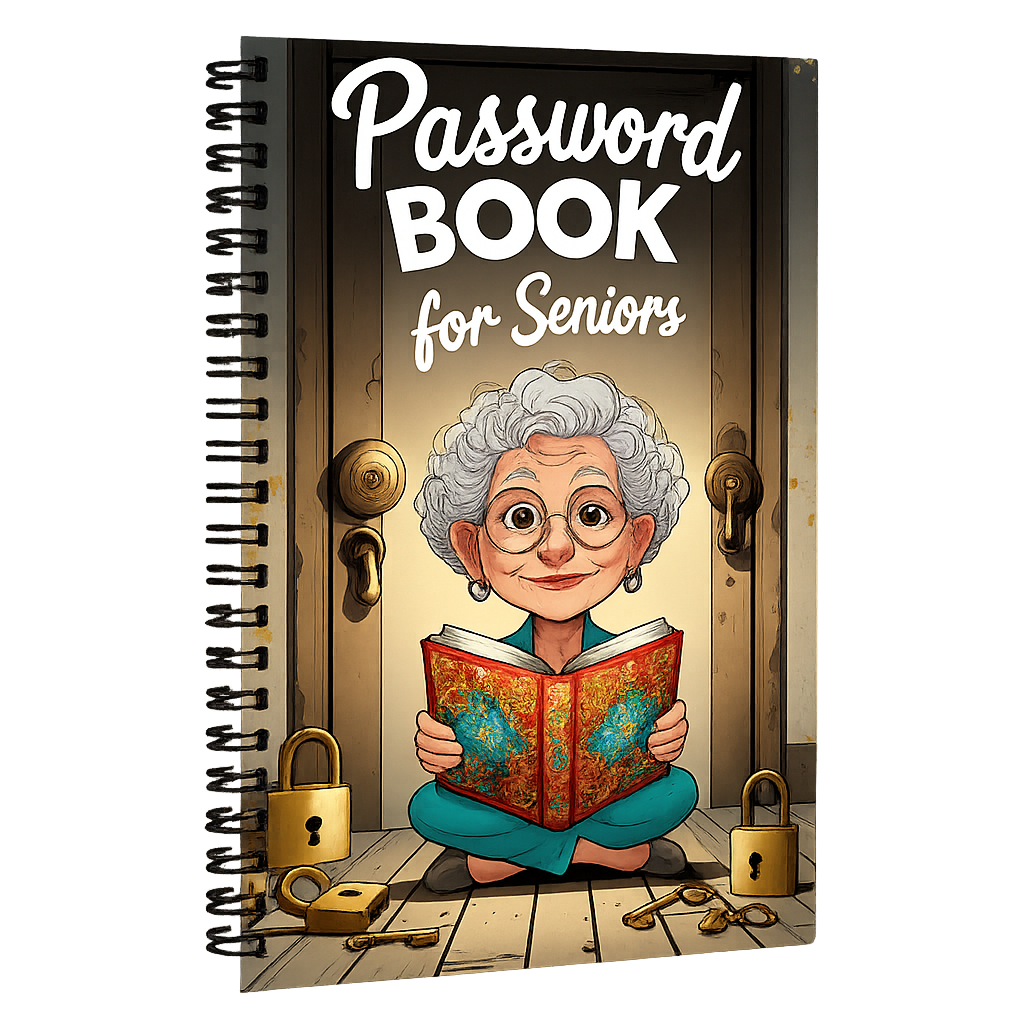 Passwort-Notizbuch für Senioren – Spiralgebunden mit klarem Design & Kunst-Cover