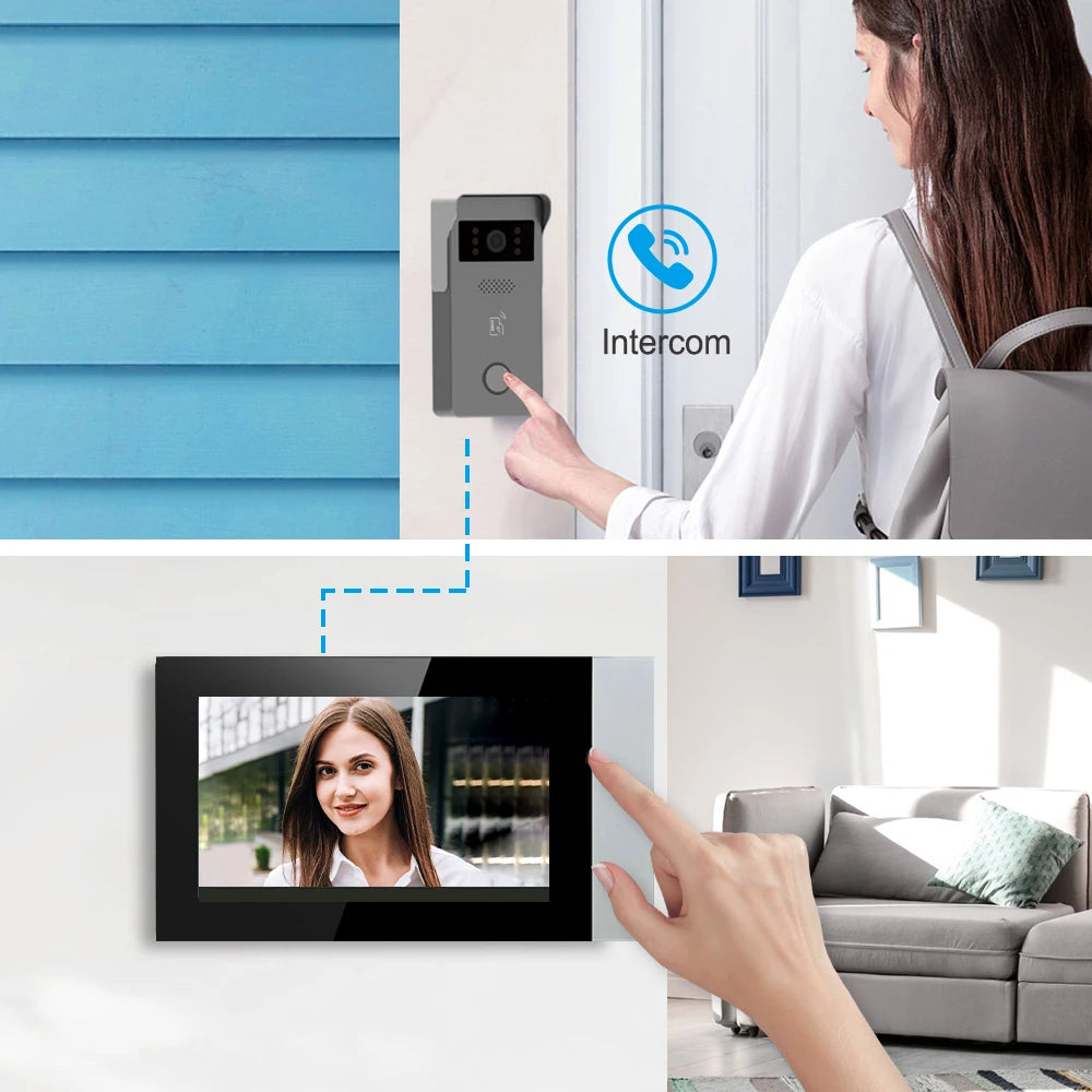 2 Wire Smart Home Tuya Wifi 1080P Video Intercom Video Door Phone 7'' Color Touch Screen Camera Doorbell Door Security System