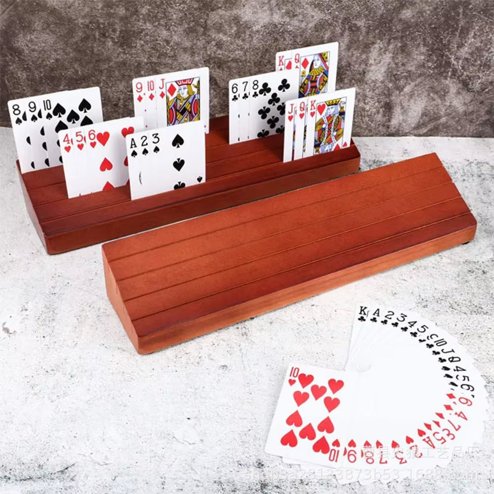 Playing Card Holder for Kids or Elder Hands-Free Wood Holder Racks Tray for Organizing Cards on Game Bridge Card Holders