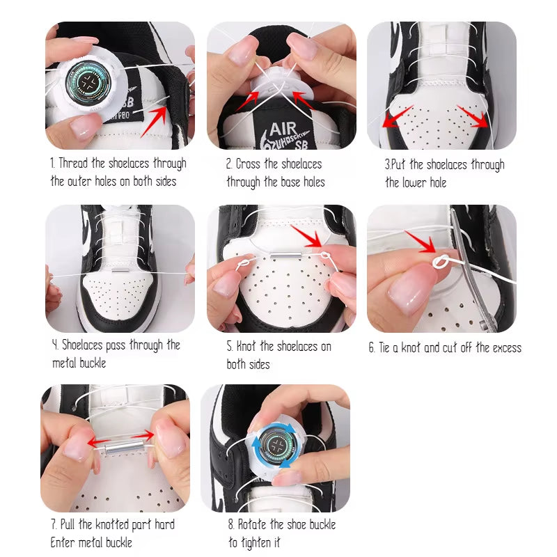 1Pair New Easy Fit Automatic Shoelaces without Ties Swivel Buckle Elastic Laces Sneakers Adults Kids Lazy No Tie Shoe Laces
