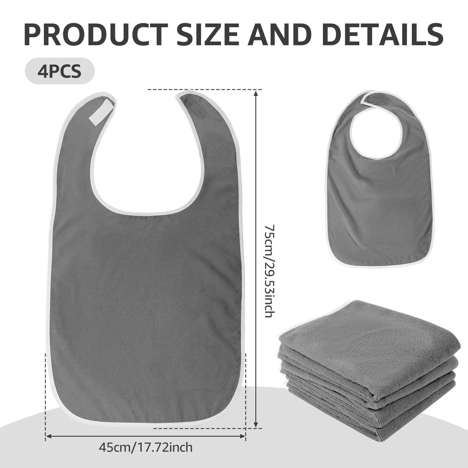 4Pcs Adult Bibs Polyester Dining Clothing Protectors Adjustable Adult Feeding Bibs Seniors Stain Resistant Diet Cloth Blue/Grey