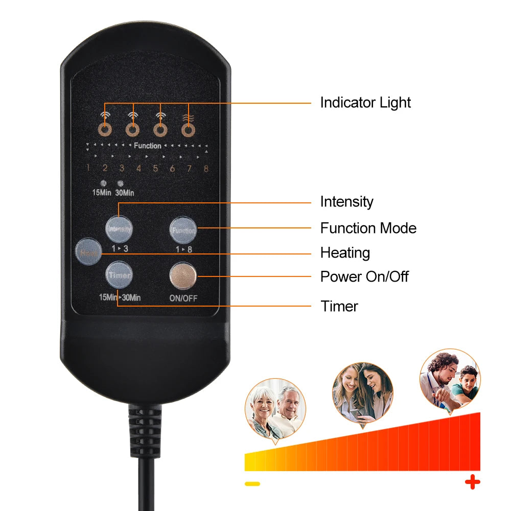Electric Back Heating Pad Motor Vibration Massager for Back Neck Chair Seat for Car Home Office Use Portable Mat Body Relaxation