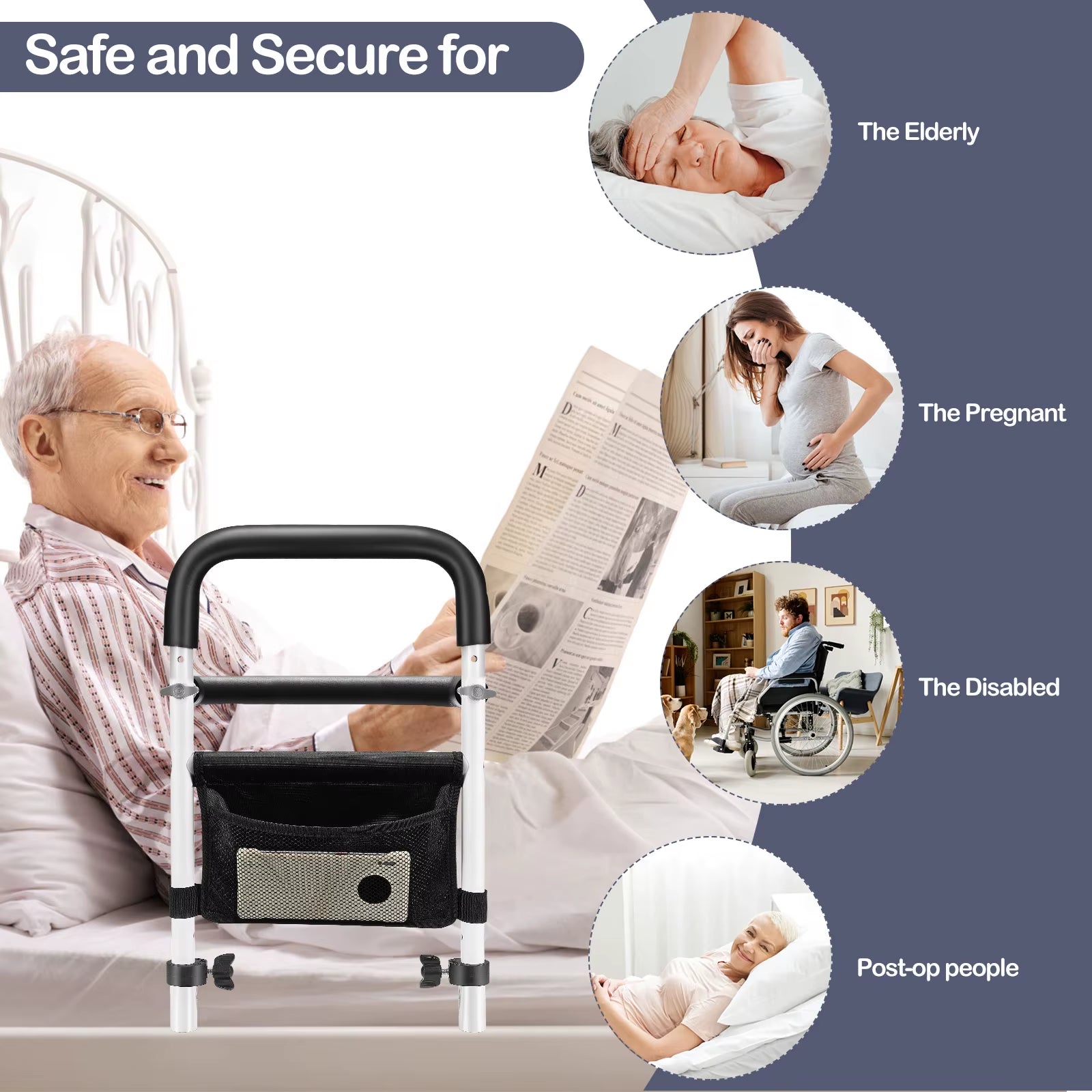 Bed Grid for Older Foldable Seniors Stand up Aid Bed Foldable Fall Out Protection Bed Stainless Steel Bed Rail Stand up Aid