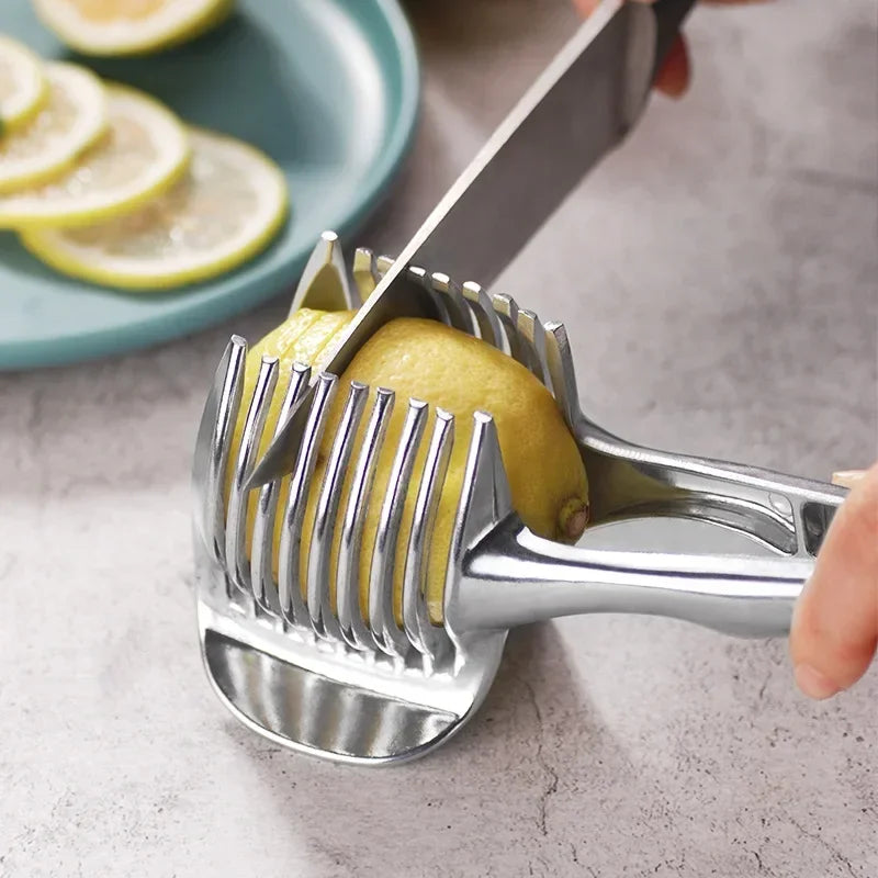 Kitchen Gadgets Handy Stainless Steel Onion Holder Potato Tomato Slicer Vegetable Fruit Cutter Safety Cooking Tools Access...