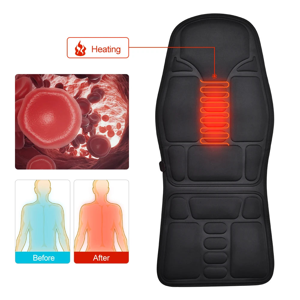 Electric Back Heating Pad Motor Vibration Massager for Back Neck Chair Seat for Car Home Office Use Portable Mat Body Relaxation