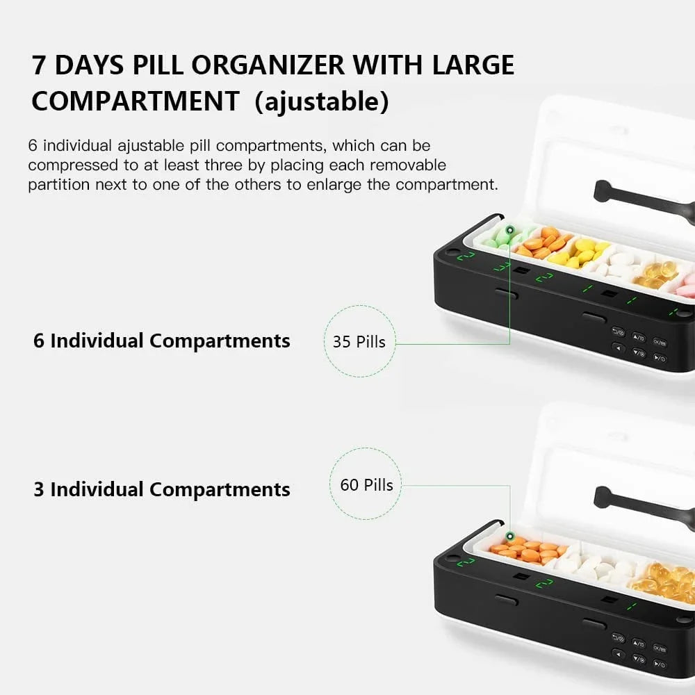 Pill Dispenser with Alarm Daily Medicine Pill Organizer with up to 7 Alarms a Day Smart Pill Box Christmas Gift Pill Reminder