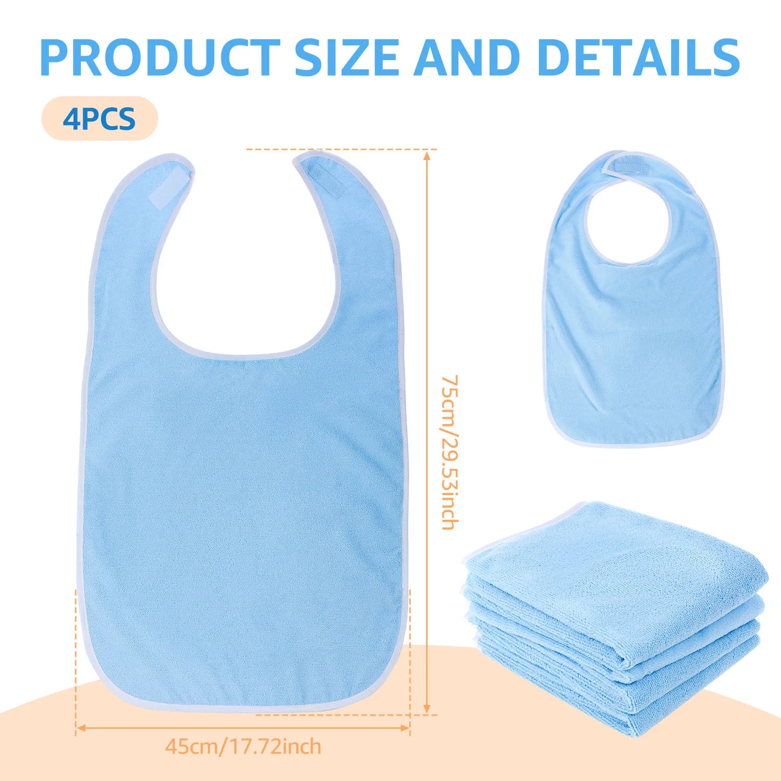 4Pcs Adult Bibs Polyester Dining Clothing Protectors Adjustable Adult Feeding Bibs Seniors Stain Resistant Diet Cloth Blue/Grey