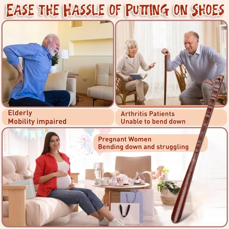 Shoe Lifter Solid Wood Shoe Horns Wooden Shoehorn Beech Wood Shoehorn Long Handle for Seniors Non-Slip Long