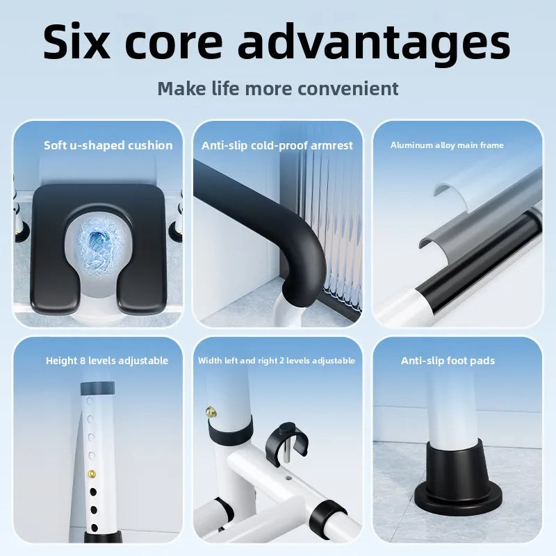 Toilet Seat Risers for Seniors Height Adjustable Raised Toilet Safety Rails Handles for Elderly Toilet Booster Get up Handrail